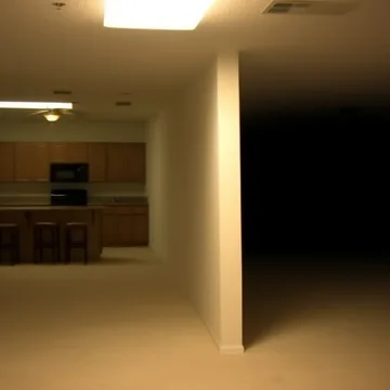 Yellow pillars in a dim basement.