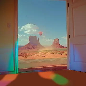Rainbow light at a doorway to the desert.