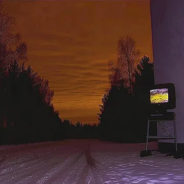 Empty road under an orange night sky.