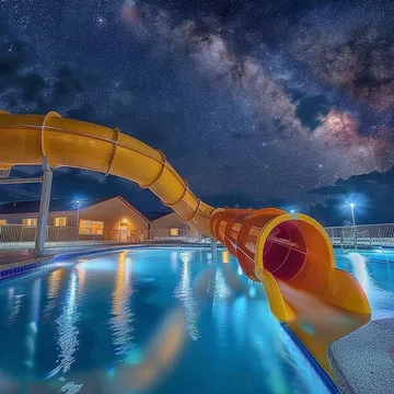 Yellow water slide under the Milky Way.