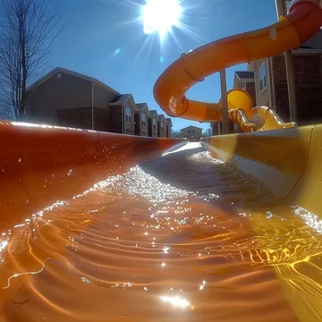 Orange water slide reflecting the sun.
