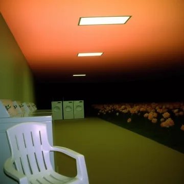 White chair beside a dark open wall.