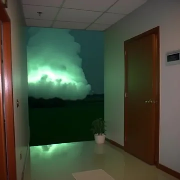 Glowing green cloud beyond an open door.