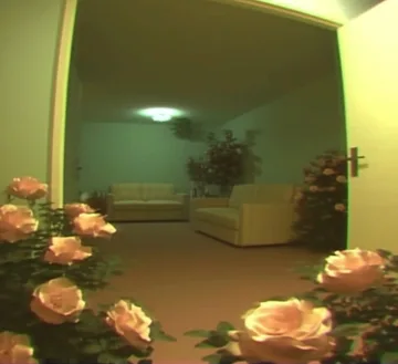 Roses along a quiet green corridor.