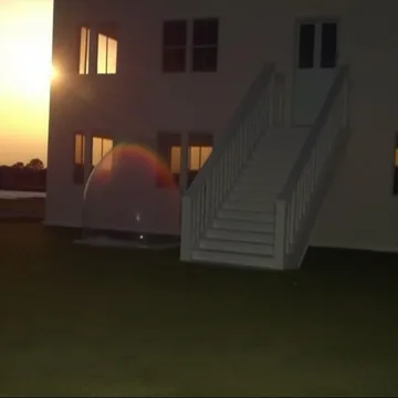Exterior stairs on a dark building.