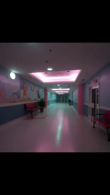 Pink-lit hallway within a black-framed image.