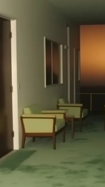 Bench in a dim green corridor.
