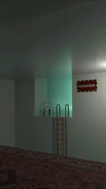 Empty green room with a sign on the wall.
