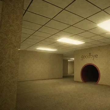 Dark circular opening in a yellow basement.