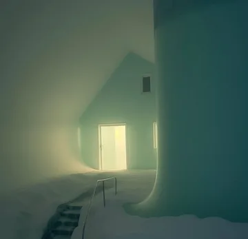 Staircase leading toward a small glowing opening.