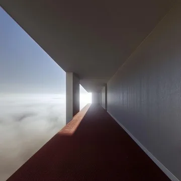 Long open-sided corridor above clouds.