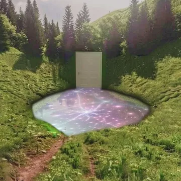 Glowing circular pool in a forest clearing.