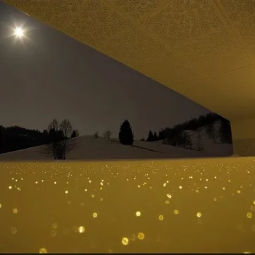 Sparkling water beneath a yellow overhang at night.
