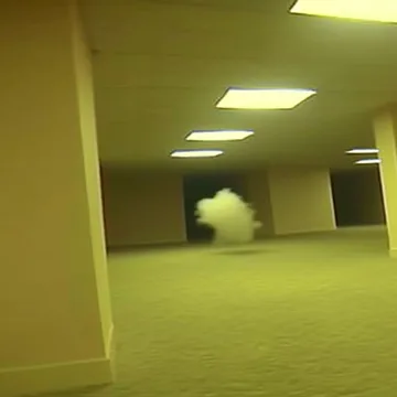Cloud in a yellow-lit empty basement.