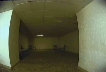 Pillars in a dark green basement.