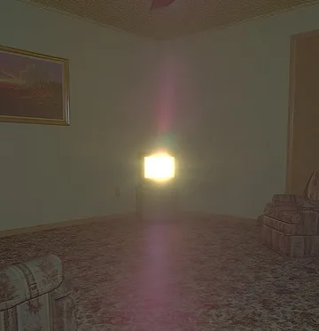 Small glowing square in a bare corner.