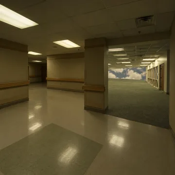 Polished floor and pillars in an empty basement.